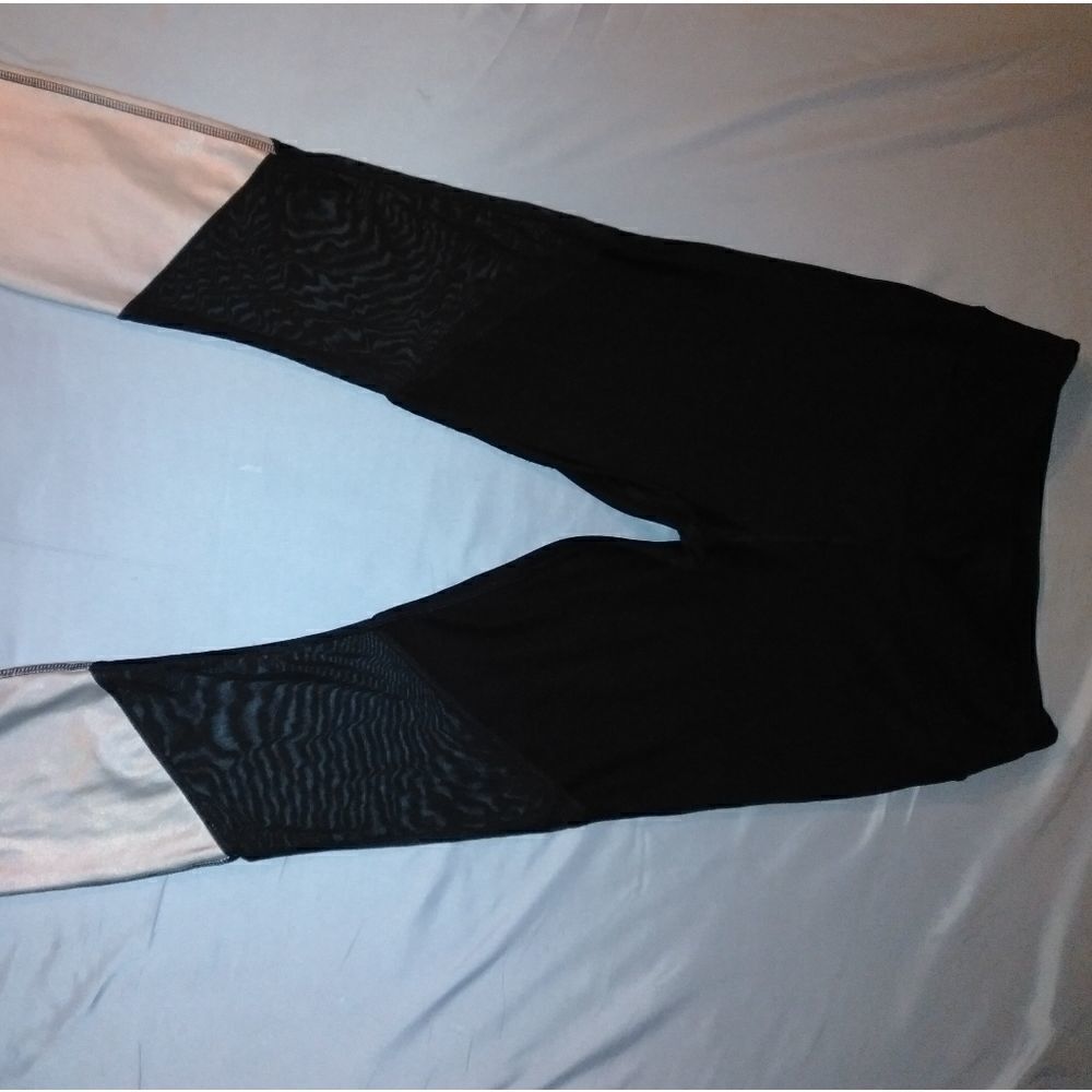 bebe sport black and shiny silver workout pants
